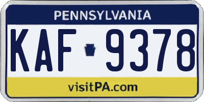 PA license plate KAF9378