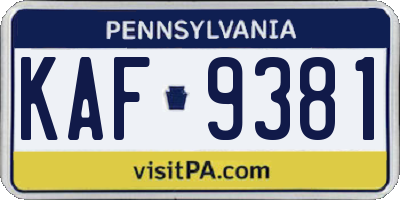 PA license plate KAF9381