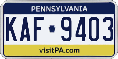 PA license plate KAF9403