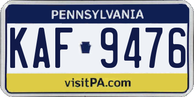 PA license plate KAF9476