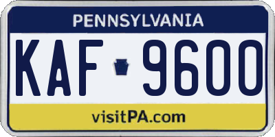 PA license plate KAF9600