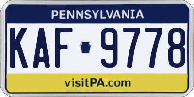 PA license plate KAF9778