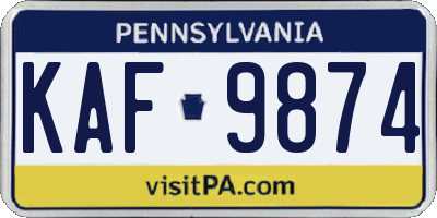 PA license plate KAF9874