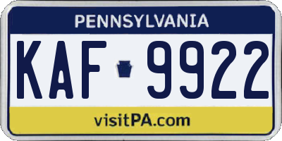 PA license plate KAF9922