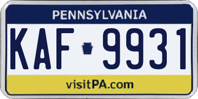 PA license plate KAF9931