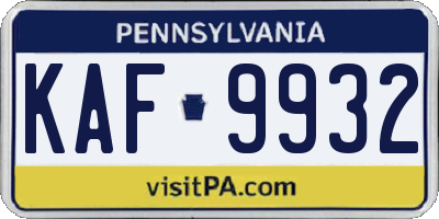 PA license plate KAF9932