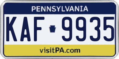 PA license plate KAF9935