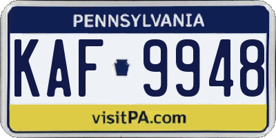 PA license plate KAF9948