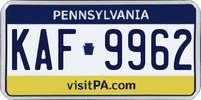 PA license plate KAF9962