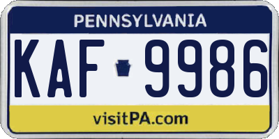 PA license plate KAF9986