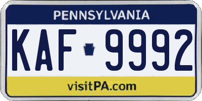 PA license plate KAF9992