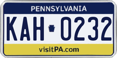 PA license plate KAH0232