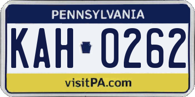 PA license plate KAH0262