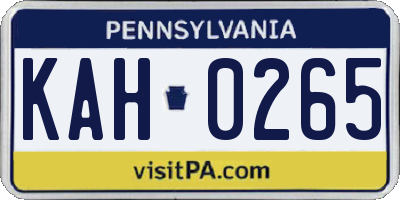 PA license plate KAH0265