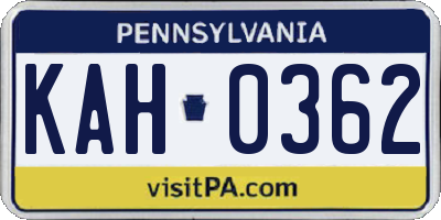 PA license plate KAH0362