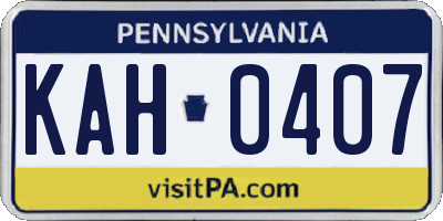 PA license plate KAH0407