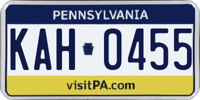 PA license plate KAH0455