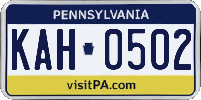 PA license plate KAH0502