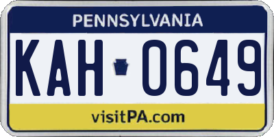 PA license plate KAH0649