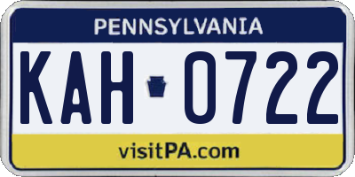 PA license plate KAH0722