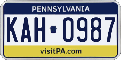 PA license plate KAH0987