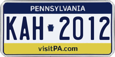 PA license plate KAH2012