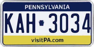PA license plate KAH3034
