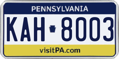 PA license plate KAH8003