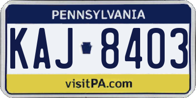 PA license plate KAJ8403