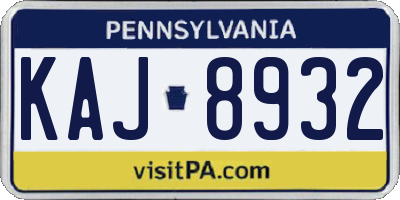 PA license plate KAJ8932