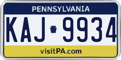 PA license plate KAJ9934