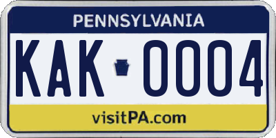 PA license plate KAK0004