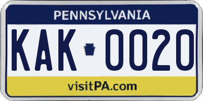 PA license plate KAK0020