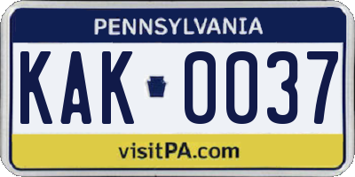 PA license plate KAK0037