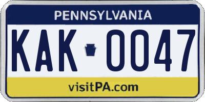 PA license plate KAK0047