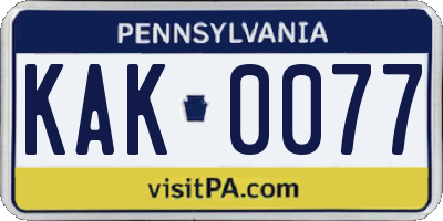 PA license plate KAK0077