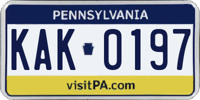 PA license plate KAK0197