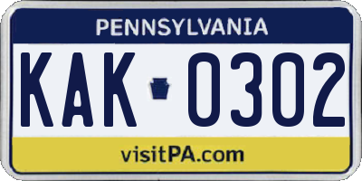 PA license plate KAK0302