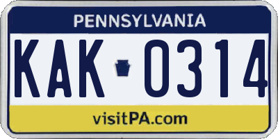PA license plate KAK0314
