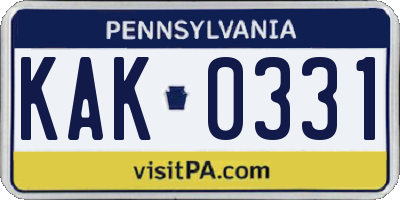 PA license plate KAK0331
