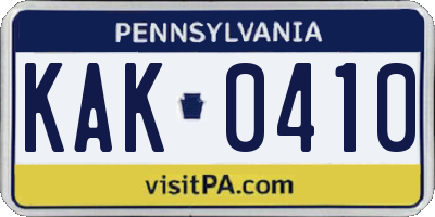 PA license plate KAK0410