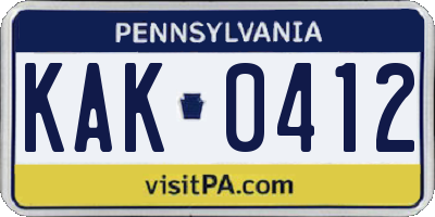 PA license plate KAK0412