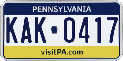 PA license plate KAK0417