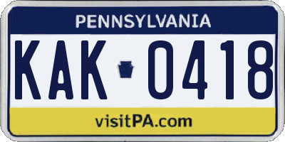 PA license plate KAK0418