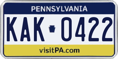 PA license plate KAK0422