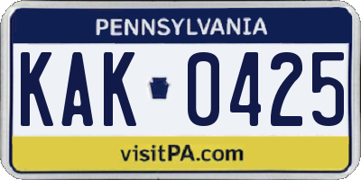 PA license plate KAK0425