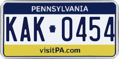 PA license plate KAK0454