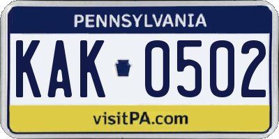 PA license plate KAK0502