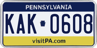 PA license plate KAK0608