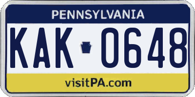 PA license plate KAK0648